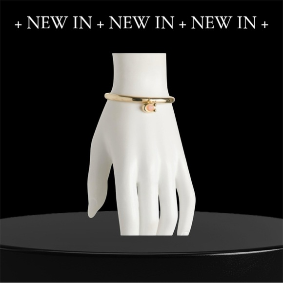 Coach Hinged Bangle Bracelet Gold tone with Rose Quartz C NWT - Picture 3 of 6